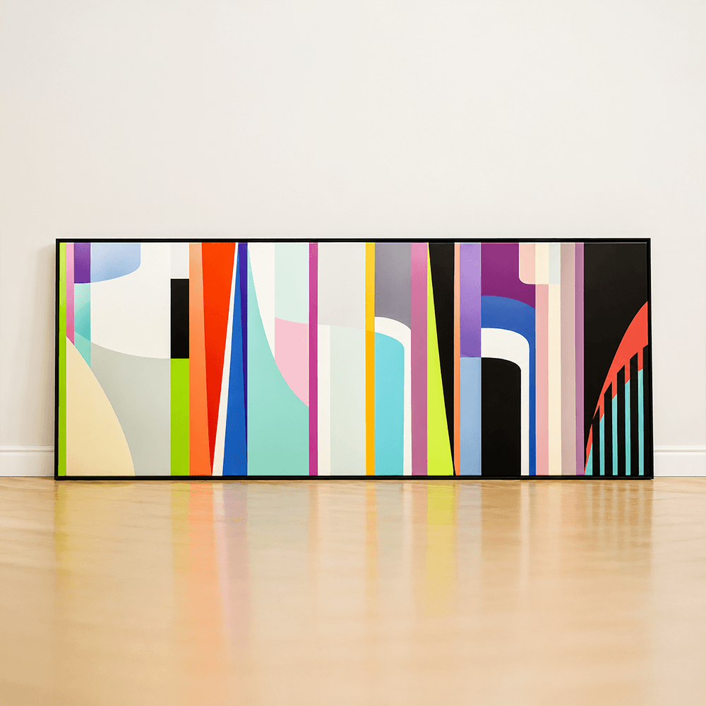 Quadro tela em canvas - COMPOSIÇÃO ABSTRATA 966 -  225x90cm - Moldura Canaleta Alta Preta